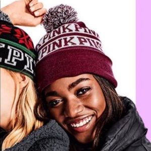 PINK VICTORIA’S SECRET maroon Pom Pom soft beanie